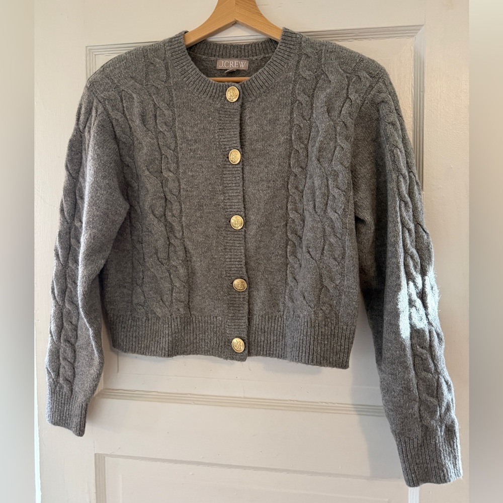 J. Crew Gray Cable Knit Sweater Coat